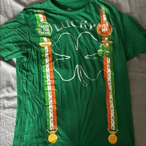 Green St. Patrick's Day T-Shirt with Shamrock and Suspenders